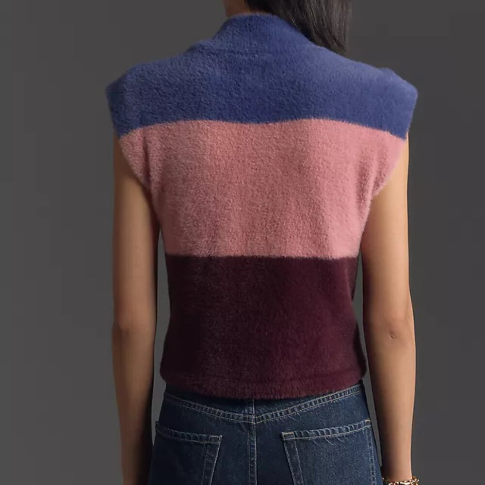 Anthropologie MAEVE Color-block Eyelash Sweater Vest S -Flawed Anthro Magic Soft